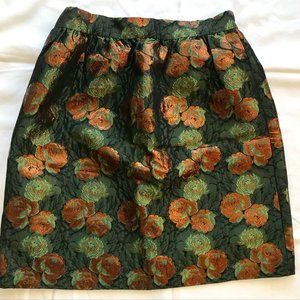 JCrew Green/Gold Roses Brocade Skirt size 6